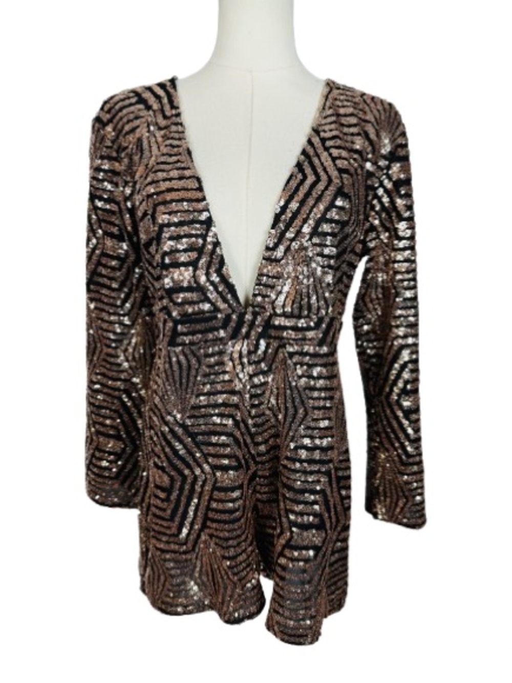 Sequin Deep V Romper in Rose Gold and Black Size XL